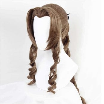 Final Fantasy VII Cosplay FF7 Aerith Gainsborough Wigs Cosplay Heat Resistant Synthetic Hair Brown Cosplay Wig + Free Wig Cap 2