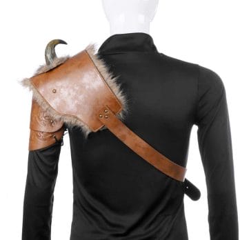 Medieval Warrior Women Armour Costume Cosplay LARP Adult PU Leather Brown Fur Viking Shoulder Armor with Horn 5