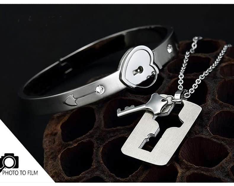 Couple Armband mit Schloss und Halskette mit Schlüssel Partnerarmband 8
