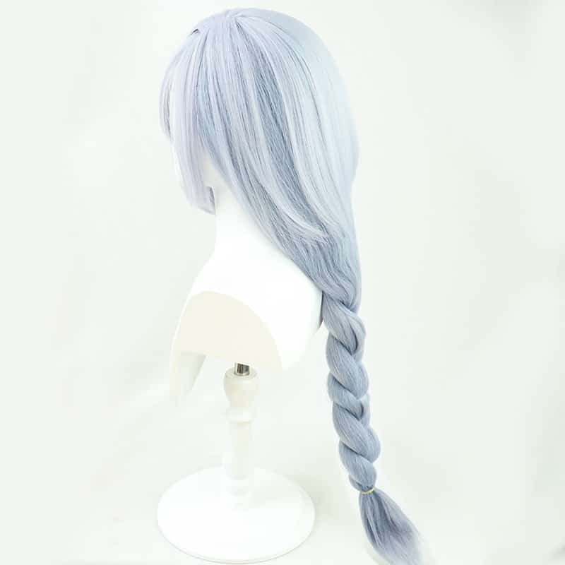Game Genshin Impact Shenhe Cosplay Wig Blue White Color Long Braids Headwear Heat Resistant Synthetic Hair 4