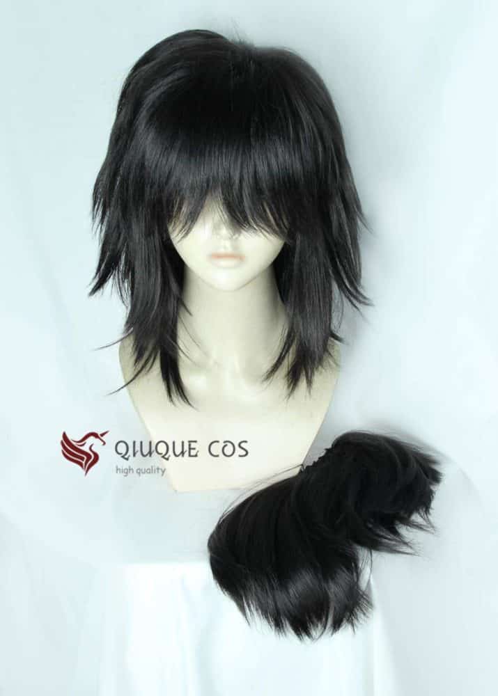 Demon Slayer Kimetsu no Yaiba Tomioka Giyuu Nature Black Heat Resistant Cosplay Costume Wigs + Wig Cap 5