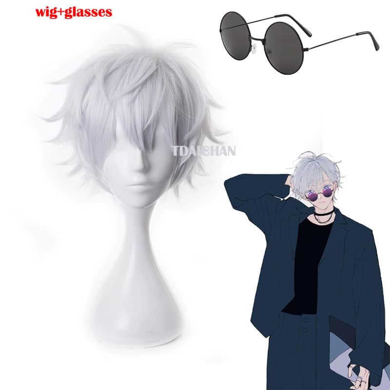 Gojo Satoru Cosplay Wigs Anime Jujutsu Kaisen Gojo Short Heat Resistant Synthetic Hair with Wig Cap Party Wig Without Eye Patch 3