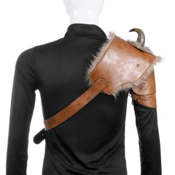 Medieval Warrior Women Armour Costume Cosplay LARP Adult PU Leather Brown Fur Viking Shoulder Armor with Horn 3