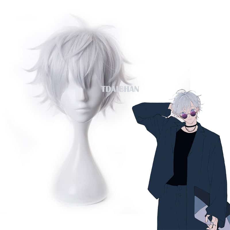 Gojo Satoru Cosplay Wigs Anime Jujutsu Kaisen Gojo Short Heat Resistant Synthetic Hair with Wig Cap Party Wig Without Eye Patch 5