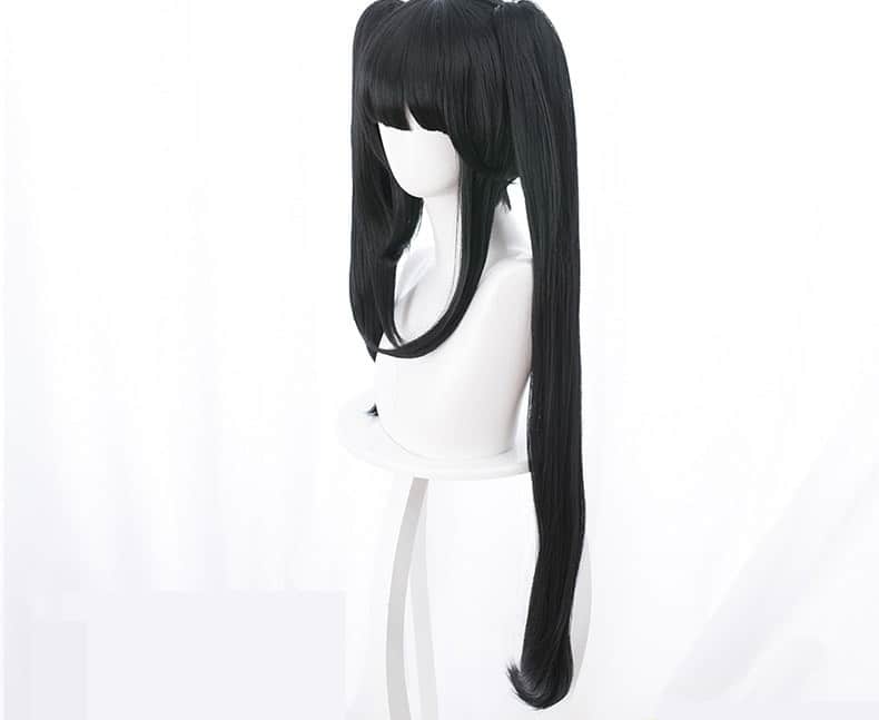 DATE A LIVE Tokisaki Kurumi Cosplay Wigs High-temperature Fiber Synthetic Hair Black Hair with Ponytails + free hair net 2
