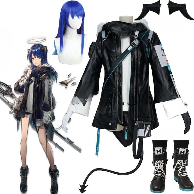 Anime! Arknights Mostima RHODES ISLAND Combat Gear Sorceress Uniform Cosplay Costume Halloween Daily Outfit Women Wigs and shoes 1