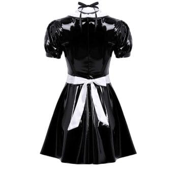 Women's French Maid Fancy Cosplay Costume Outfit Patent Leather Dress with Apron and Choker  Role Play Games Dress Up Clothing 3