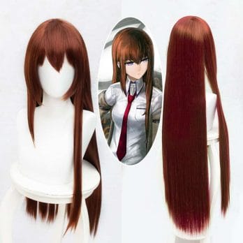 Anime Steins Gate Makise Kurisu Christina Assistant Auburn Straight 100cm / 1M Long Straight Synthetic Hair Cosplay Wig +Wig Cap 2
