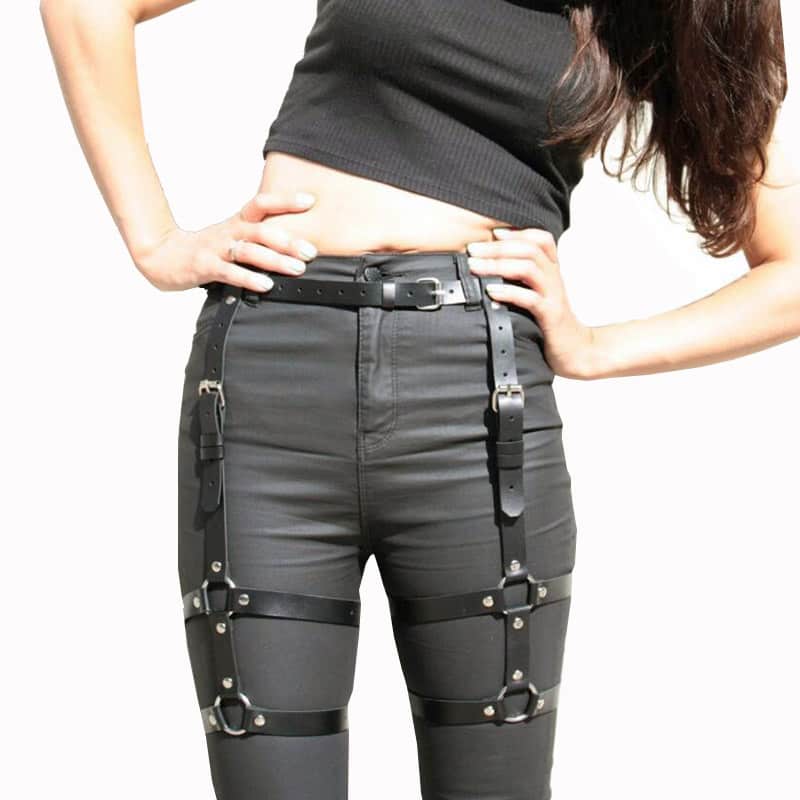 Punk Black Leather Sword Belt Waist Garter Handmade Body Bondage Sexy Leg Suspenders Harness Stockings Belts For Women 5