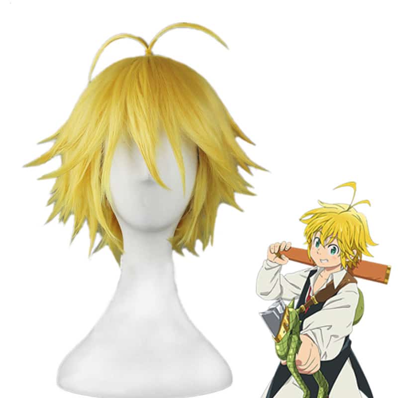 Dragon's Sin of Wrath Meliodas Short Golden Role Play Wig the Seven Deadly Sins Heat Resistant Hair Cosplay Wigs + Hairnet 1