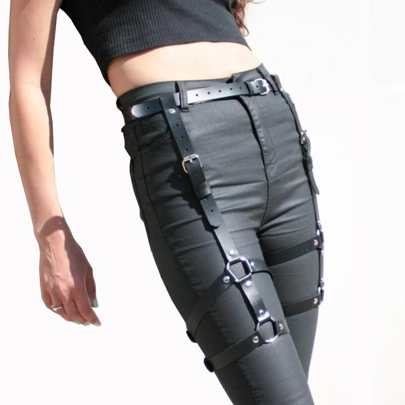 Punk Black Leather Sword Belt Waist Garter Handmade Body Bondage Sexy Leg Suspenders Harness Stockings Belts For Women 4