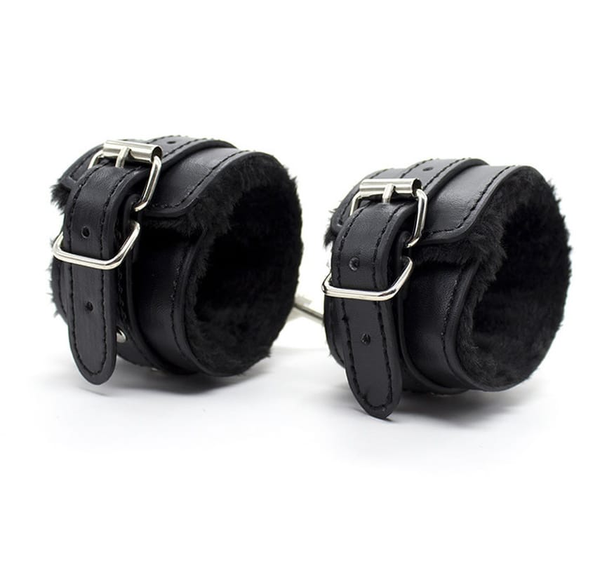Sexy Adjustable Black Pink SM PU Leather Retro Handcuffs Fluffy Restraints BDSM Bondage Slave Adult Sex Cosplay Toys For Woman 2