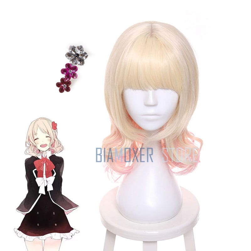 Biamoxer 45cm Diabolik Lovers Yui Komori Cosplay Wigs Blonde Mixed pink Synthetic Hair Perucas Cosplay Wig necklace headwear 1
