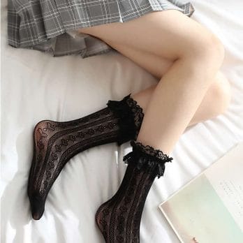 Lolita Socks Japanese Lolita Stockings Lace Bunching Socks Women's Korean-Style Mid-Calf Cute Ruffle Sexy Socks 4