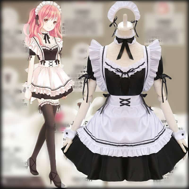 Amine Black Cute Lolita French Maid Cosplay Costume Dress Girls Woman Waitress Maid Party Stage Costumes 1