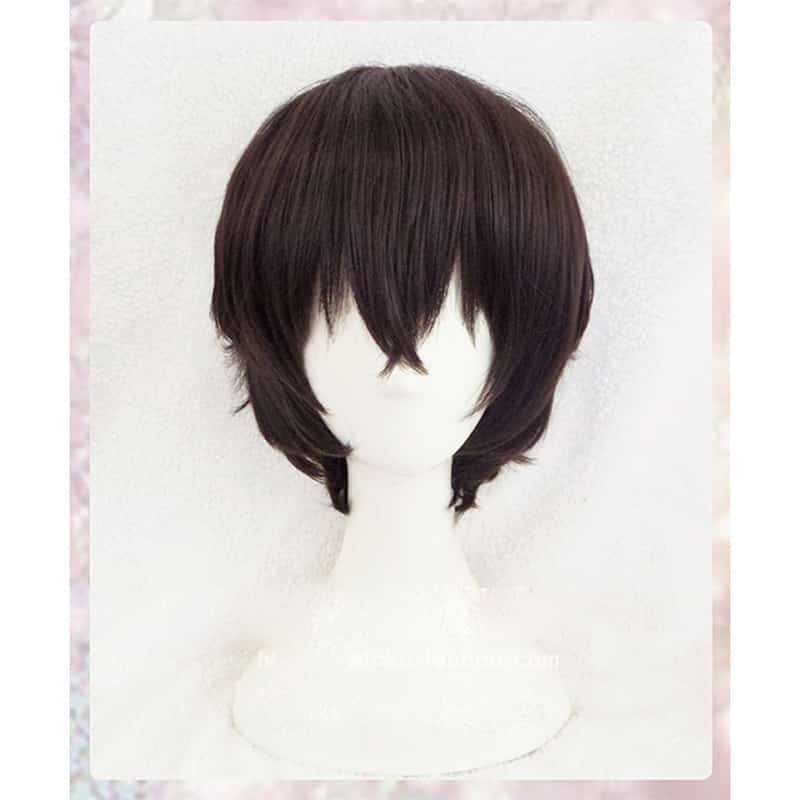 New Arrival Anime Bungo Stray Dogs Dazai Osamu Short Brown Curly Hair Heat Resistant Cosplay Costume Wig + Keychain + Cap 2