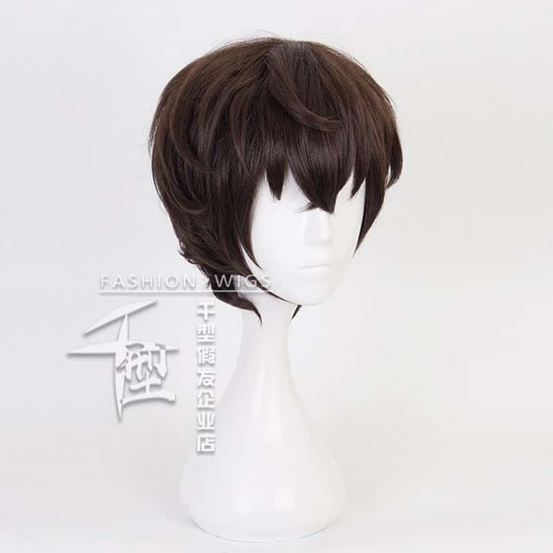 New Arrival Anime Bungo Stray Dogs Dazai Osamu Short Brown Curly Hair Heat Resistant Cosplay Costume Wig + Keychain + Cap 3