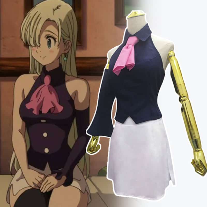 Japanese Anime Seven Deadly Sins Elizabeth Liones Cosplay Costume Maid Dress Waitress Uniform Tops+ Skirts+ Tie+ Sock+ Sleeve 1