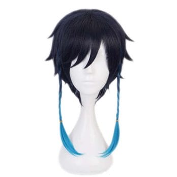 Genshin Impact Venti Cosplay Wigs Gradient Blue Short Braided Wigs Heat Resistant Synthetic Hair Cosplay Wig+Wig Cap Game 2