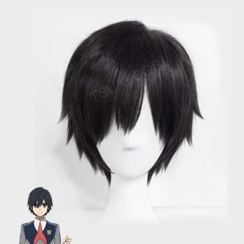Japanese Anime DARLING in the FRANXX Cosplay Hiro Cosplay Women Short Black Hair 23cm/9.06inches Synthetic Hair+wig cap 1