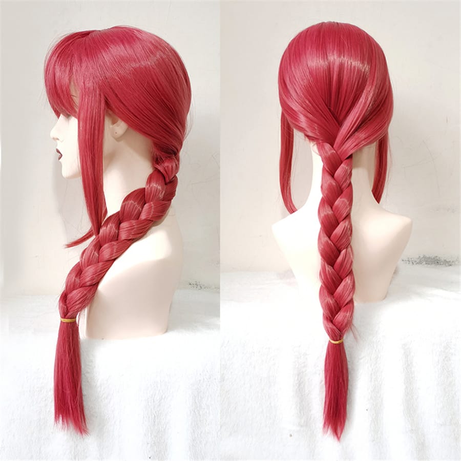Makima Cosplay Wig Anime Chainsaw Man 70cm Long Red Braided Cosplay Hair Heat Resistant Hair Halloween Party Wigs + Wig Cap 1
