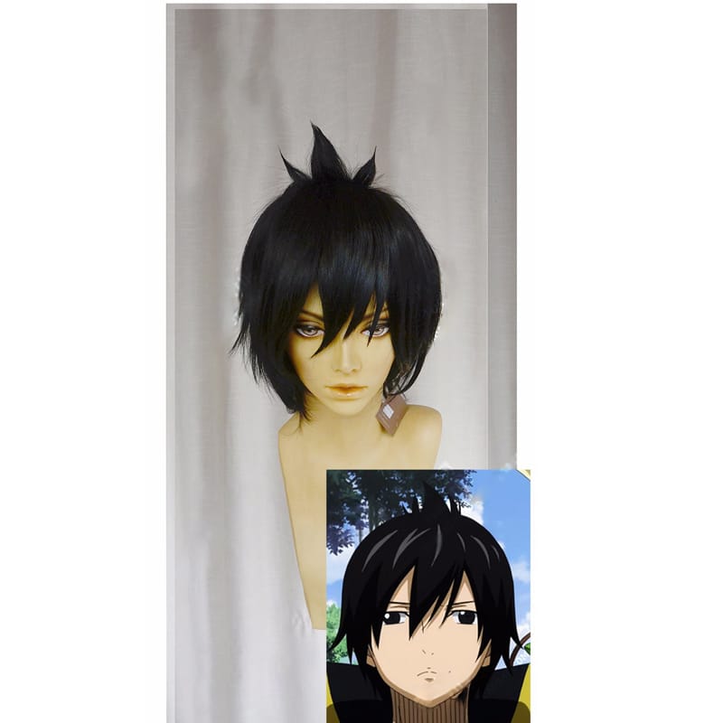 Top Quality FAIRY TAIL Zeref Dragneel Cosplay Wig Black Short Styled Synthetic Hair Halloween Party Wig + Wig Cap 1