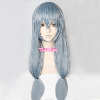 Jujutsu Kaisen Mahito Cosplay Wig Light Gray Blue Clip Ponytail Heat Resistant Hair three braid And Horsehair + a wig cap 5