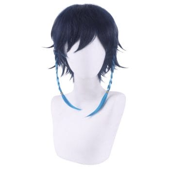 Genshin Impact Venti Cosplay Wigs Gradient Blue Short Braided Wigs Heat Resistant Synthetic Hair Cosplay Wig+Wig Cap Game 3