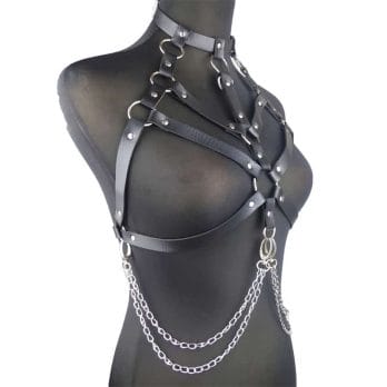 Sexy Underwear Chest Harness Body Bra BDSM Erotic Lingerie Choker Top Goth Leather Harness Mature Suspenders For Stockings 2