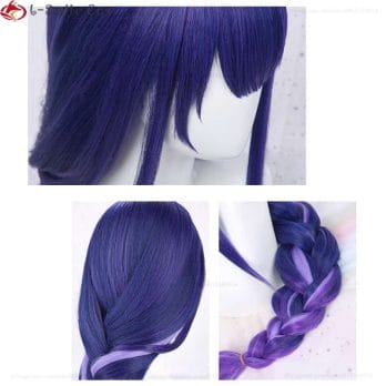 Game Genshin Impact Raiden Shogun Cosplay Wig Beelzebul Purple Long Heat Resistant Synthetic Hair Party Baal Wigs + Wig Cap 6
