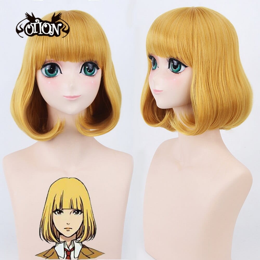 New Midorikawa Hana Golden Blonde Anime Cosplay Wig Short Bob Hairstyle Flat Bangs Prison School Synthetic Full Hair Women 2