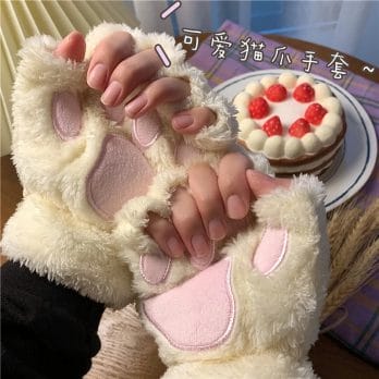4pcs Lovely Cat Ear Hair Wear Set Claw Gloves Girls Anime Cosplay Costume Plush Cat Fur Ear Hairband Night Party Club Headbands 4