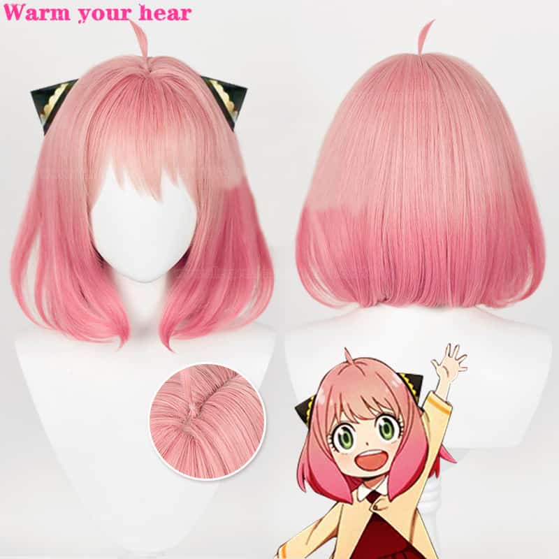 Spy X Family Anya Forger Cosplay Wig Short Pink Gradient Ombre Wig Heat Resistant Synthetic Hair Hallowen Party Wigs + a wig cap 1