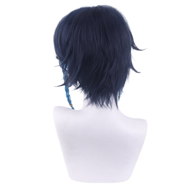 Genshin Impact Venti Cosplay Wigs Gradient Blue Short Braided Wigs Heat Resistant Synthetic Hair Cosplay Wig+Wig Cap Game 5