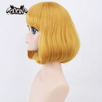 New Midorikawa Hana Golden Blonde Anime Cosplay Wig Short Bob Hairstyle Flat Bangs Prison School Synthetic Full Hair Women 5
