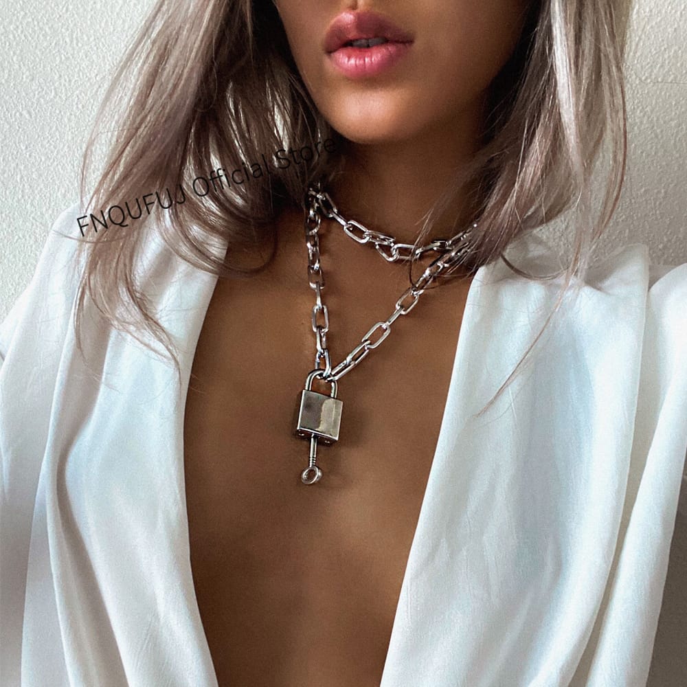 Lock Chain Necklace With A Padlock Pendants For Women Men Punk Jewelry On The Neck 2020 Grunge Aesthetic Egirl Eboy Accessories 3