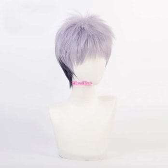 Anime Tokyo Revengers Cosplay Wig With Earrings Takashi Mitsuya Cosplay Short Gray Purple Ombre Wig Cosplay Hair Wig + a wig cap 3