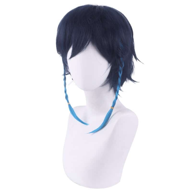 Genshin Impact Venti Cosplay Wigs Gradient Blue Short Braided Wigs Heat Resistant Synthetic Hair Cosplay Wig+Wig Cap Game 4