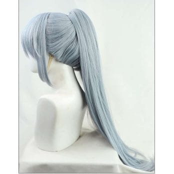 Jujutsu Kaisen Mahito Cosplay Wig Light Gray Blue Clip Ponytail Heat Resistant Hair three braid And Horsehair + a wig cap 3