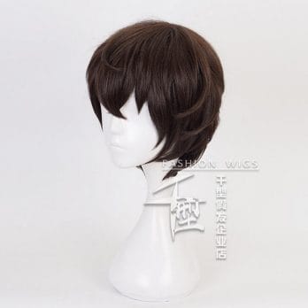 New Arrival Anime Bungo Stray Dogs Dazai Osamu Short Brown Curly Hair Heat Resistant Cosplay Costume Wig + Keychain + Cap 4