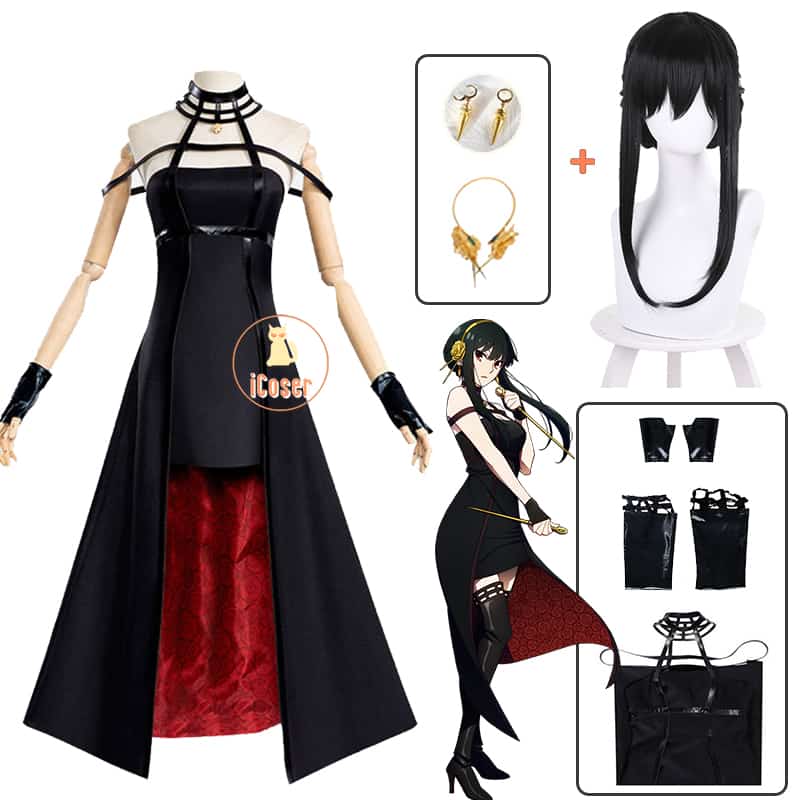 Anime Spy X Family Yor Forger Cosplay Costume Wig Dress Suit Black Red Skirt Set Yor Briar Earring Long Hair Women Clothes Party 1
