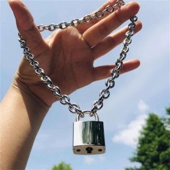 Women Men Fashion Lock Chain Necklace Punk Link Chain 316L Stainless Steel Necklaces Padlock Pendant Necklace Gothic Jewelry 1