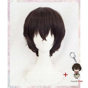 New Arrival Anime Bungo Stray Dogs Dazai Osamu Short Brown Curly Hair Heat Resistant Cosplay Costume Wig + Keychain + Cap 1