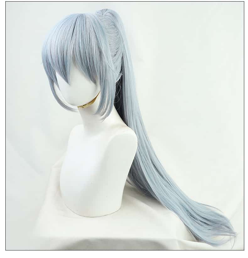 Jujutsu Kaisen Mahito Cosplay Wig Light Gray Blue Clip Ponytail Heat Resistant Hair three braid And Horsehair + a wig cap 2