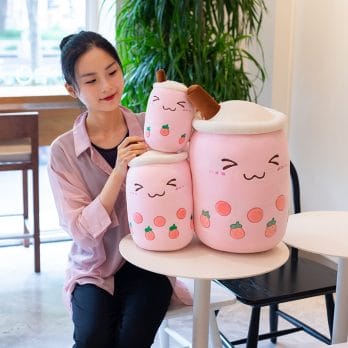 Cute Boba Milk Tea Plushie Toy Soft Stuffed Apple Pink Strawberry Taste Milk Tea Hug Pillow Balls Bubo Tea Cup Cushion 4