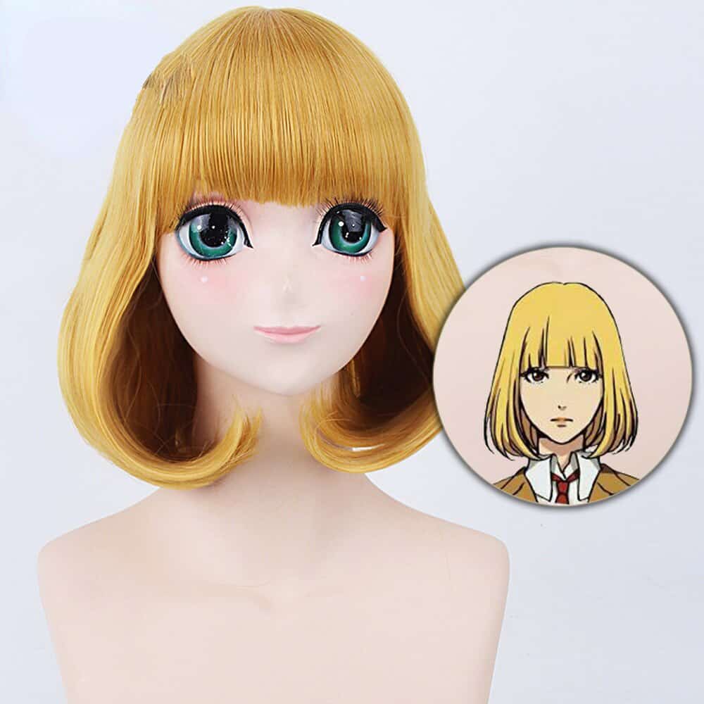 New Midorikawa Hana Golden Blonde Anime Cosplay Wig Short Bob Hairstyle Flat Bangs Prison School Synthetic Full Hair Women 1