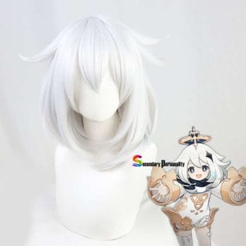 Genshin Impact Game Paimon Silver Gray Large Inner Buckle Cosplay Wig Anime Heat Resistant Synthetic Wig + Wig Cap 1