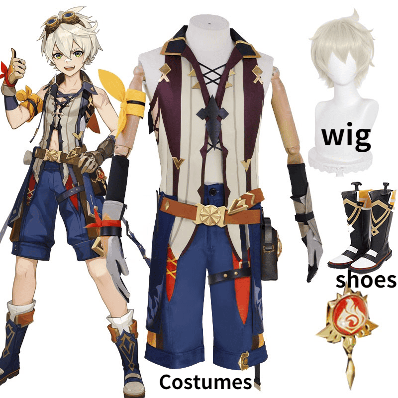 Genshin Impact Bennett Cosplay Costume Anime Game Suit Men Uniform Halloween Party Outfit Costumes Full Sets Wig Shoes Glasses 1
