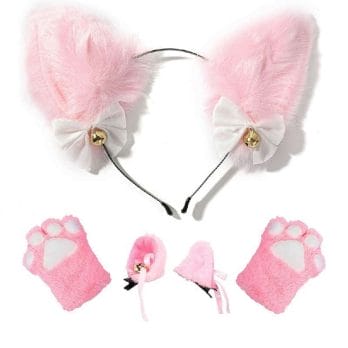 4pcs Lovely Cat Ear Hair Wear Set Claw Gloves Girls Anime Cosplay Costume Plush Cat Fur Ear Hairband Night Party Club Headbands 2