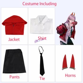 Anime Chainsaw Man Power Makima Cosplay Costume Wig Red Jacket Horns Hair Clip Halloween Party Outfit Women 5
